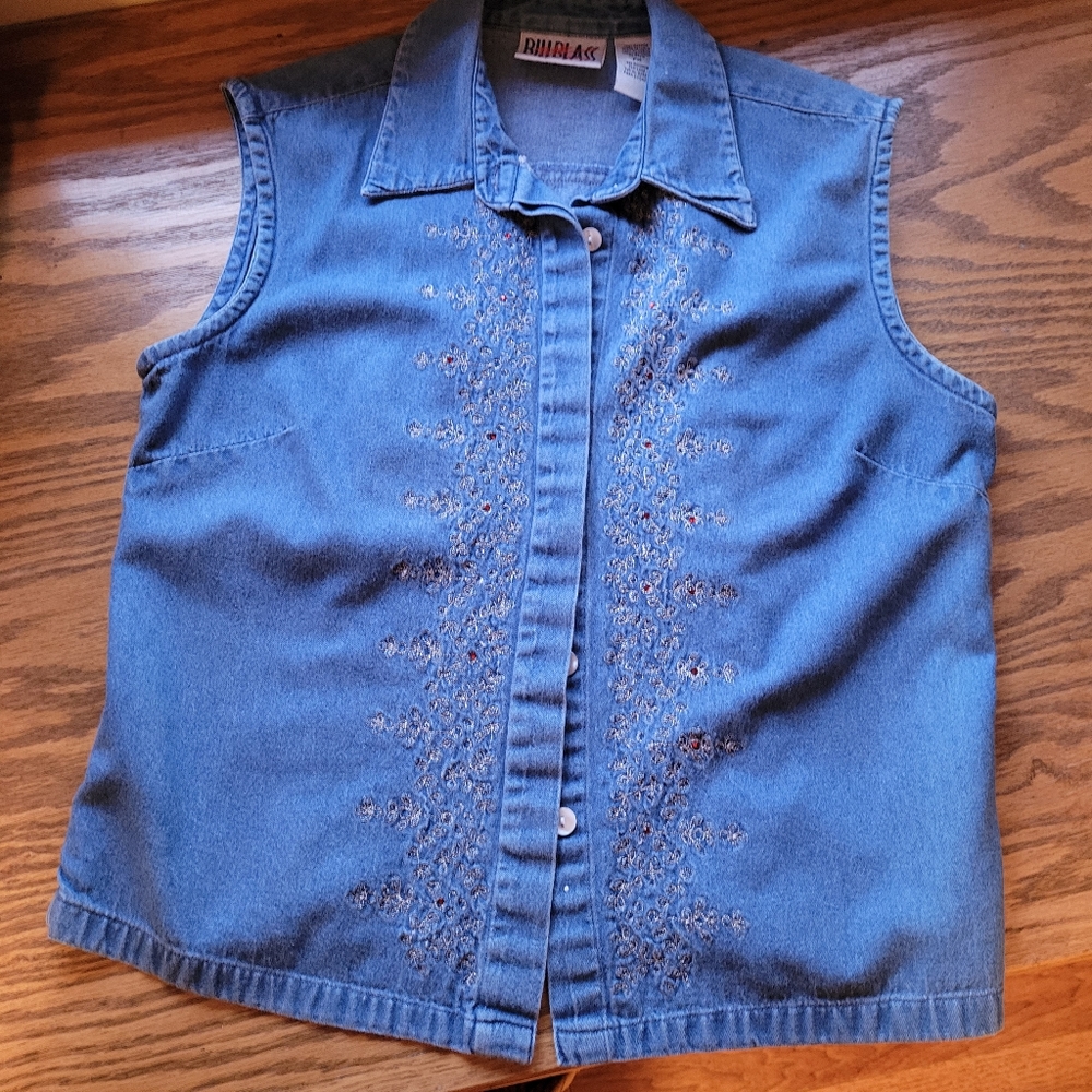 Vintage denim embroidered vest